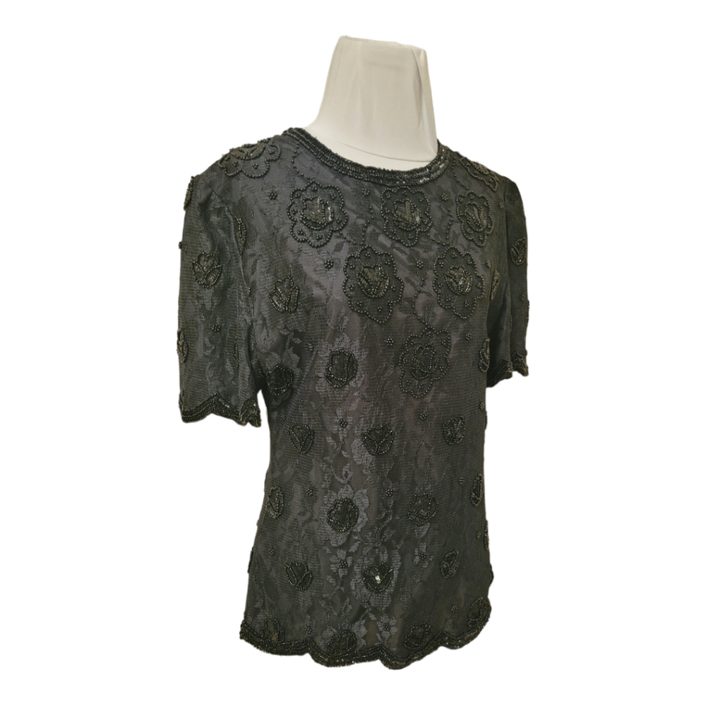 Brilliante‎ by J.A. Black beaded lace overlay formal blouse